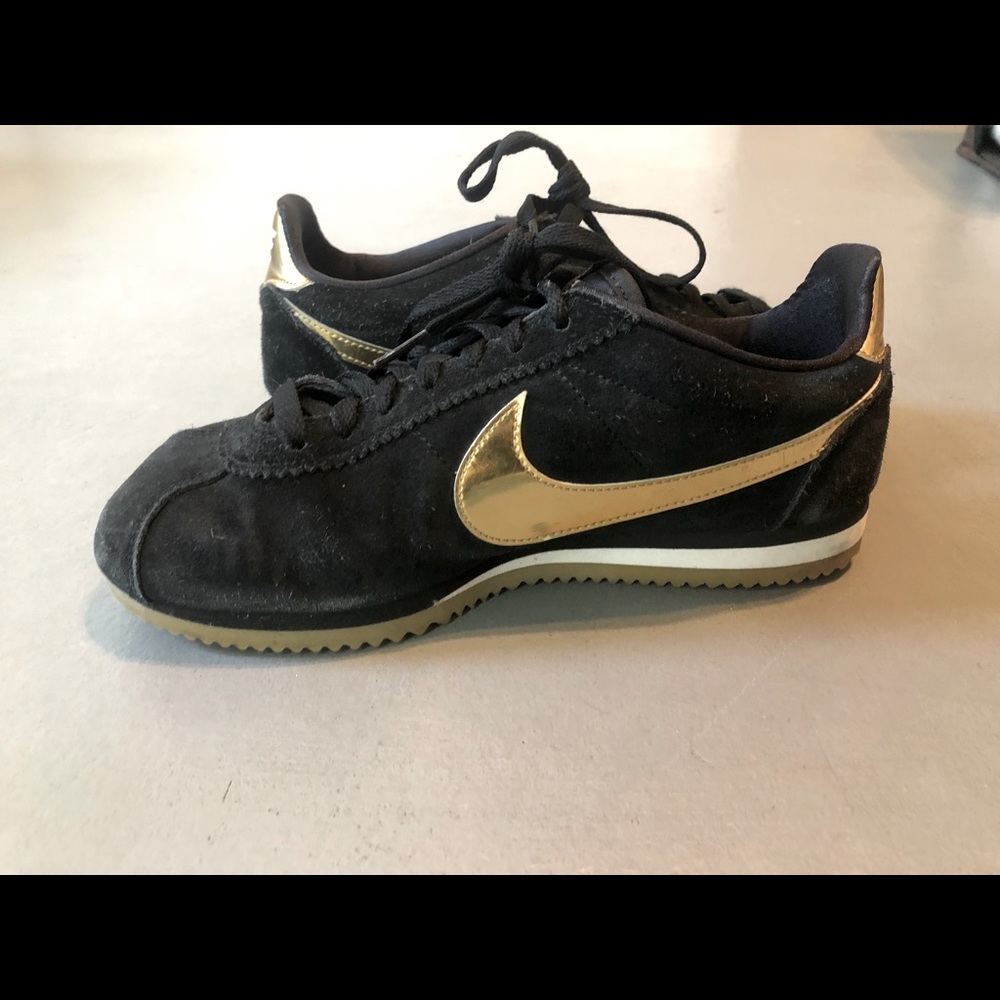 Nike Cortez metallic gold and suede black